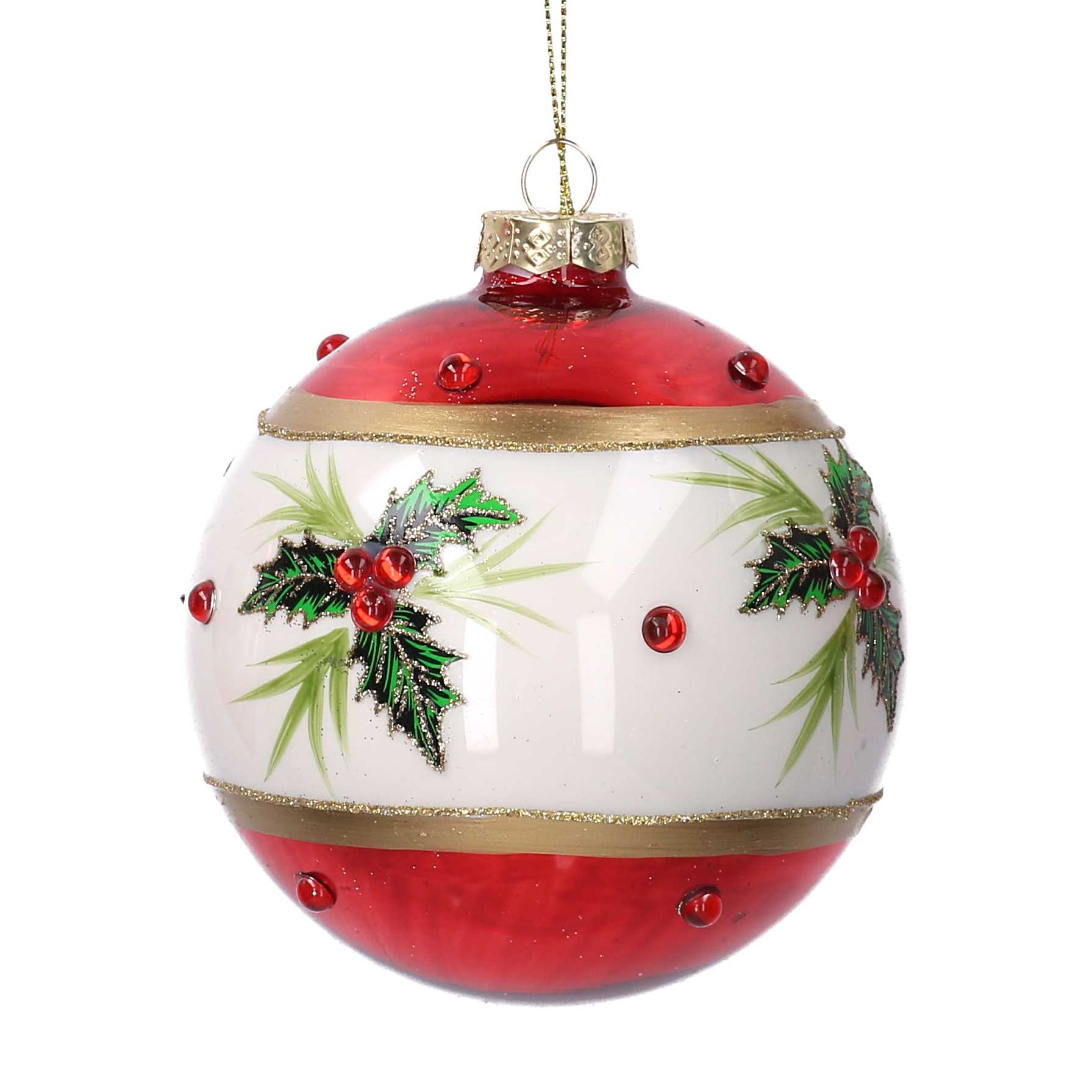 SFERA VETRO AGRIFOGLIO ROSSO D10CM. 6PZ.