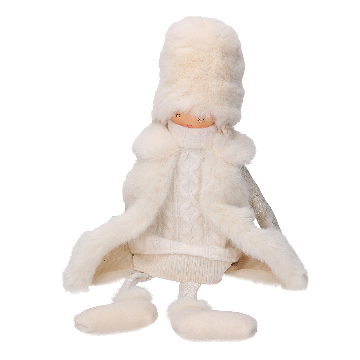 BIMBA SEDUTA C/CAPPEL. E PELLICCIA H35/52CM. BIANCO