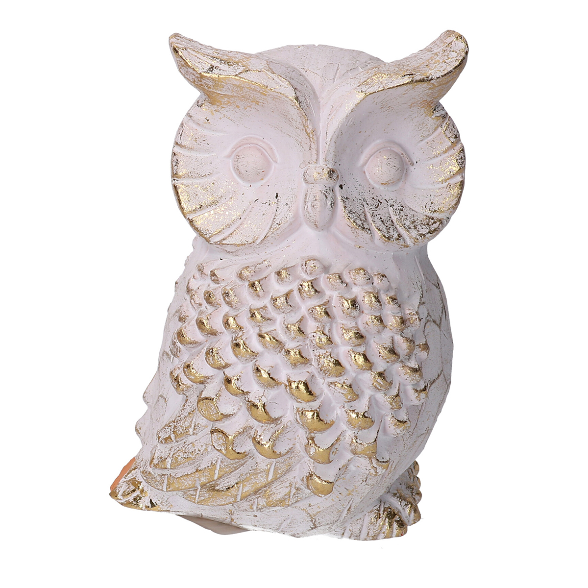 GUFO RESINA D14 H19CM. BIANCO C/ORO
