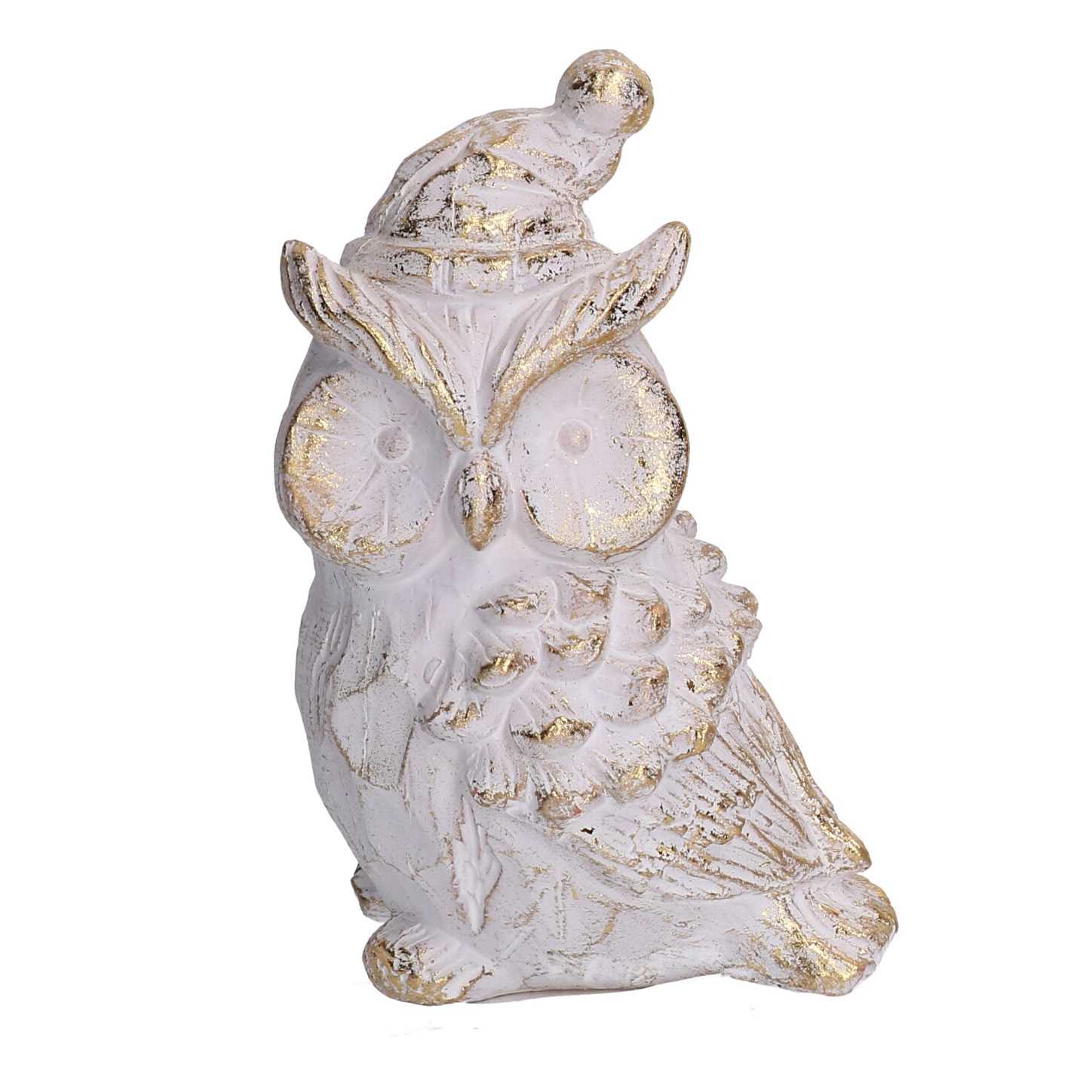 GUFO RESINA D13X9,7 H20CM. BIANCO C/ORO