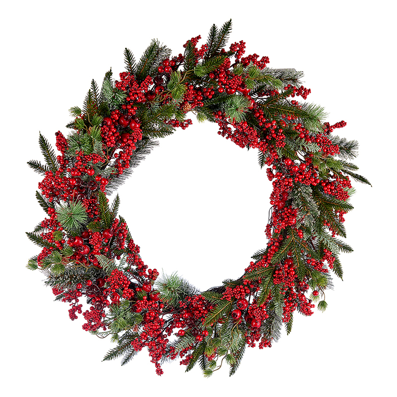 CORONA PINO GHIACC. C/BACCCHE ROSSE D80CM.