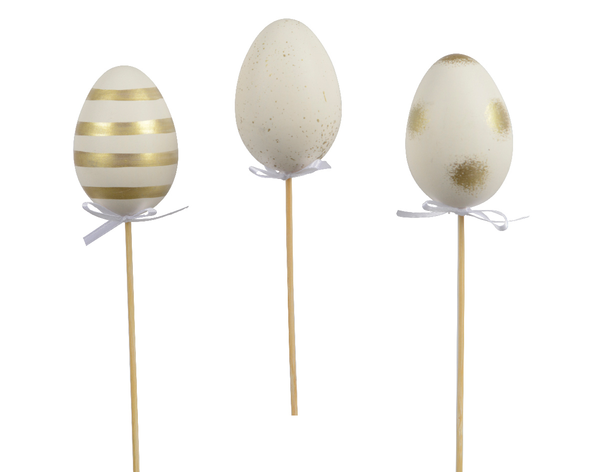 UOVA POLYST. C/PICK D4 H35CM. 6PZ. BIANCO ORO
