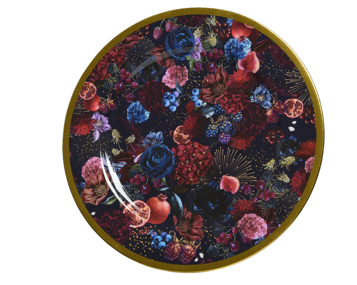 PIATTO PL D33CM. A FIORI E BORDO ORO