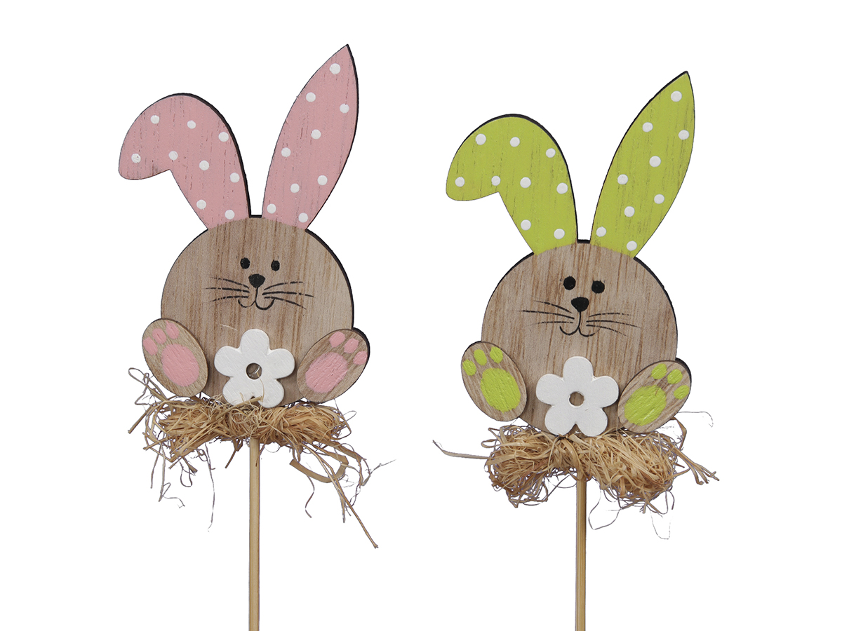 CONIGLIO LEGNO PICK 10PZ.5X8CM. VERDE E ROSA