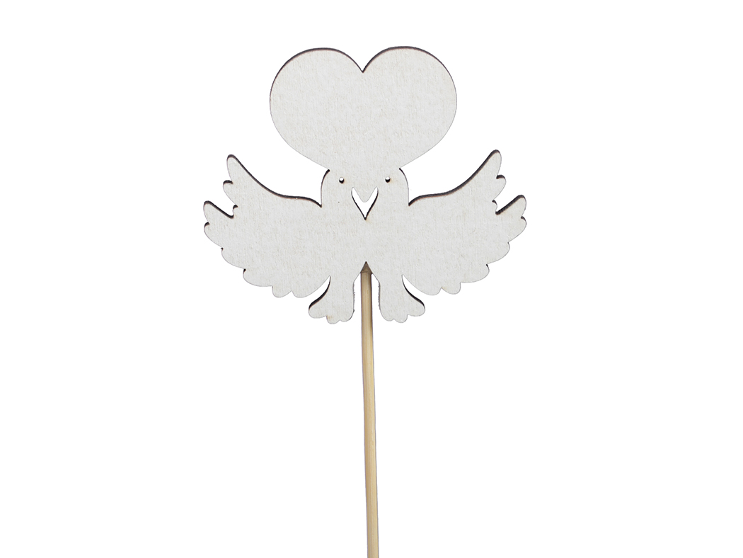 COLOMBE C/CUORE LEGNO STICK 8PZ. 7X6CM. BIANCO