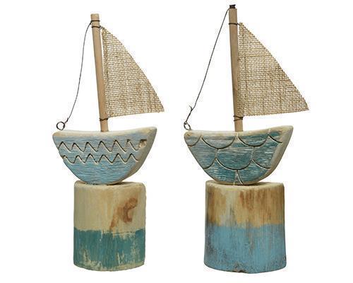 BARCHETTA A VELA SU BASE IN LEGNO H30CM. BLUE