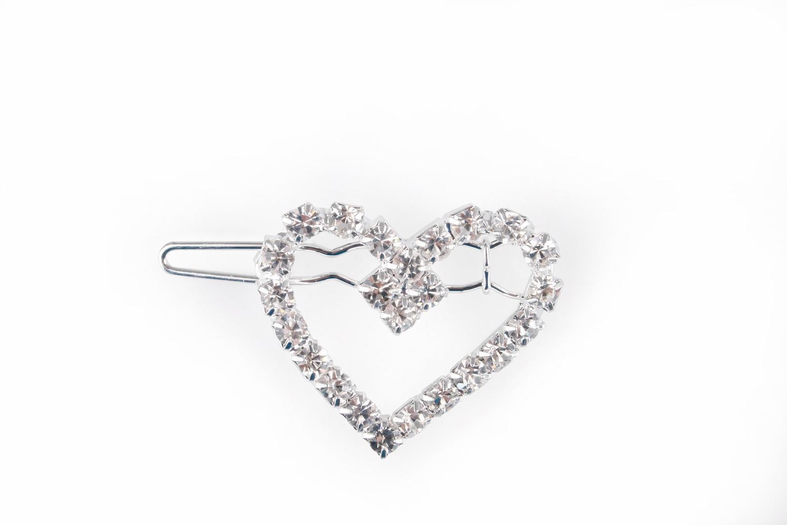 CUORI C/DIAMANTI E CLIP 6PZ. 3,5X2,5CM.SILVER
