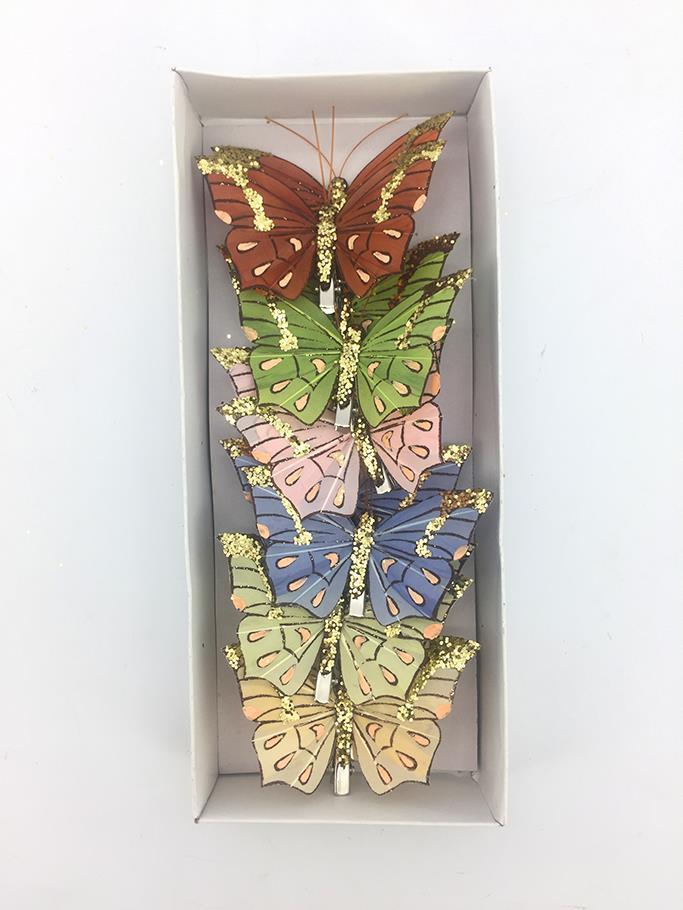 FARFALLE CLIP GLITTER 8,5CM. 12PZ.COL.ASS.