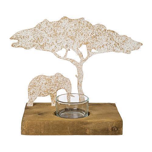 PORTACANDELA BAOBAB C/ELEF. 15X9,5X21CM.