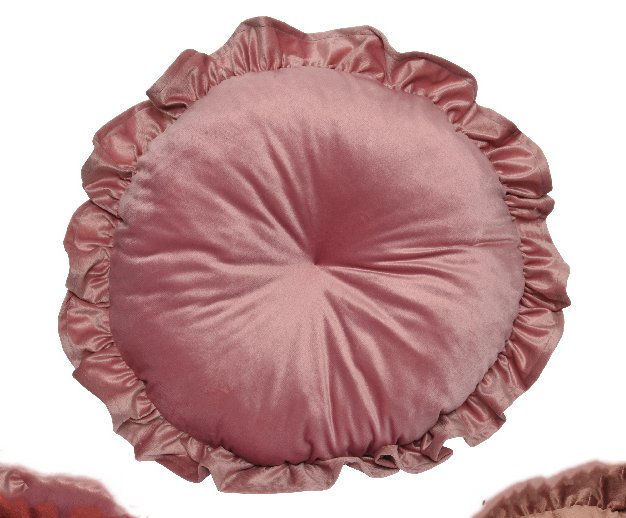 CUSCINO VELVET TONDO C/RICCI D.38CM. ROSA