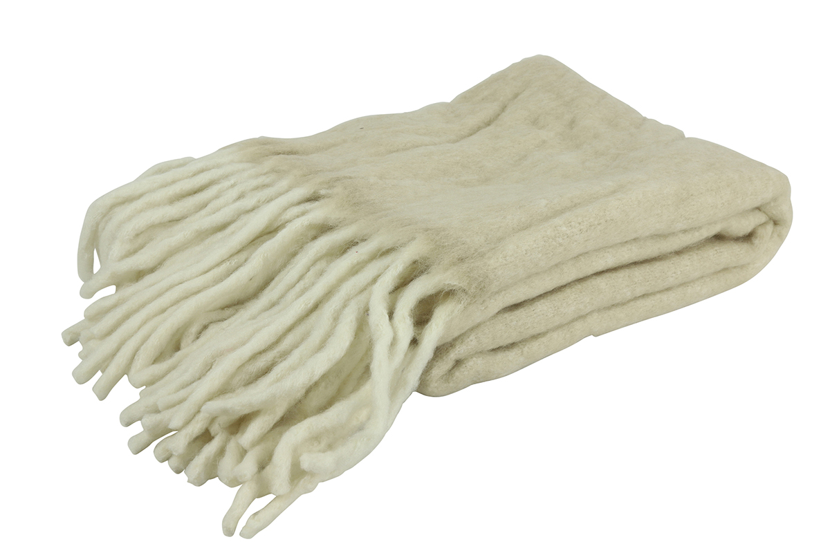 PLAID CON FRANGE 170X125CM. BEIGE