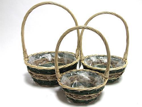 CESTO TONDO C/MANICO H10 D24CM. STRISCIA VERDE