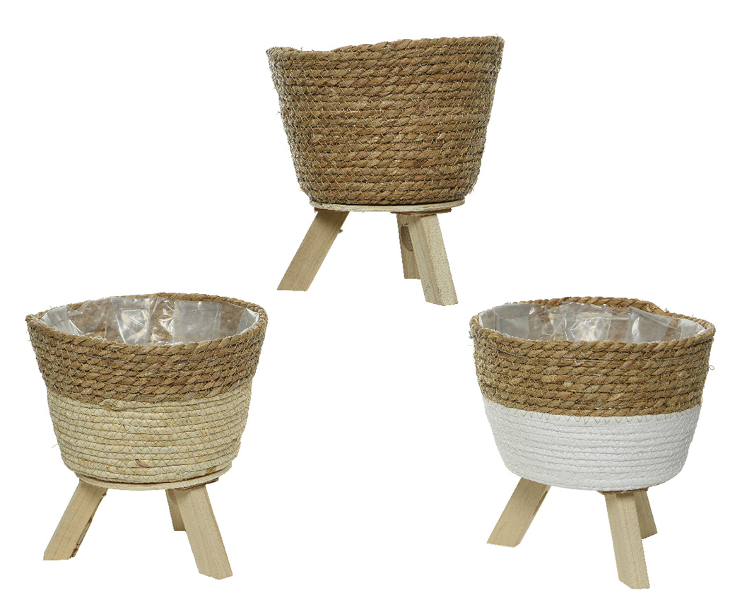 CESTO C/3PIEDINI H23 D23CM. BIANCO/NAT