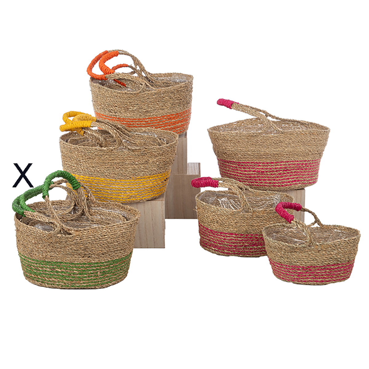 CESTO S/3PZ. P.19,5X14,5 H10 G.26X20 H14CM. VERDE