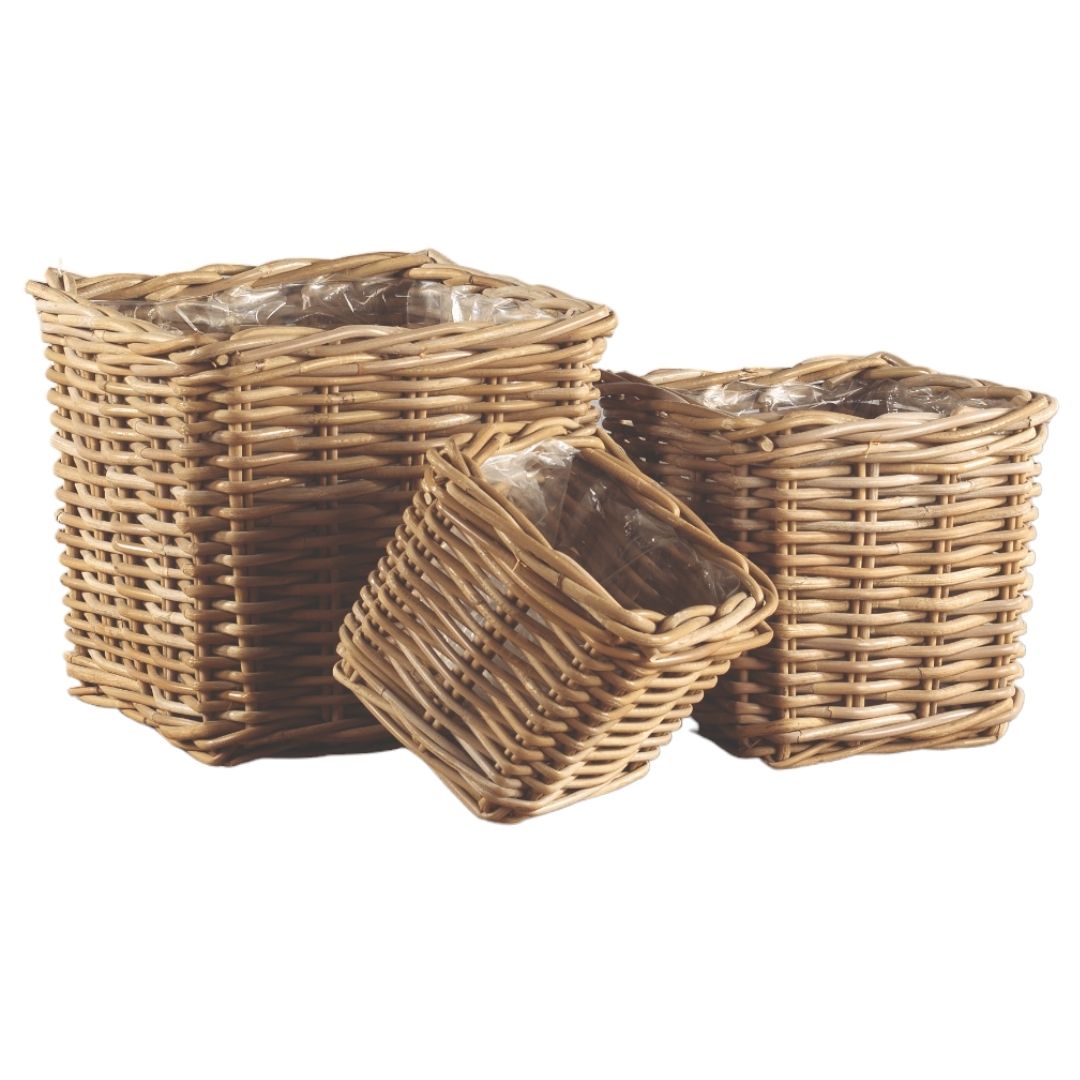 CESTO RATTAN S/3PZ. P.20X20 H17 GR.30X30 H28CM.