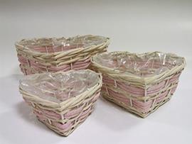 CESTO CUORE S/3PZ. H13-10-9 L28-24-22CM. ROSA