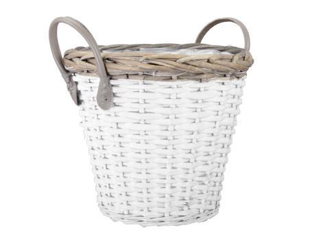 CESTO MANICO IN PELLE H25 D28CM. BIANCO