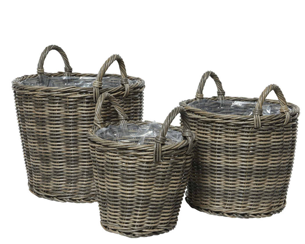 CESTI POLYRATT.S/3PZ. H27-24-21 D42-34-28CM. GRIGIO