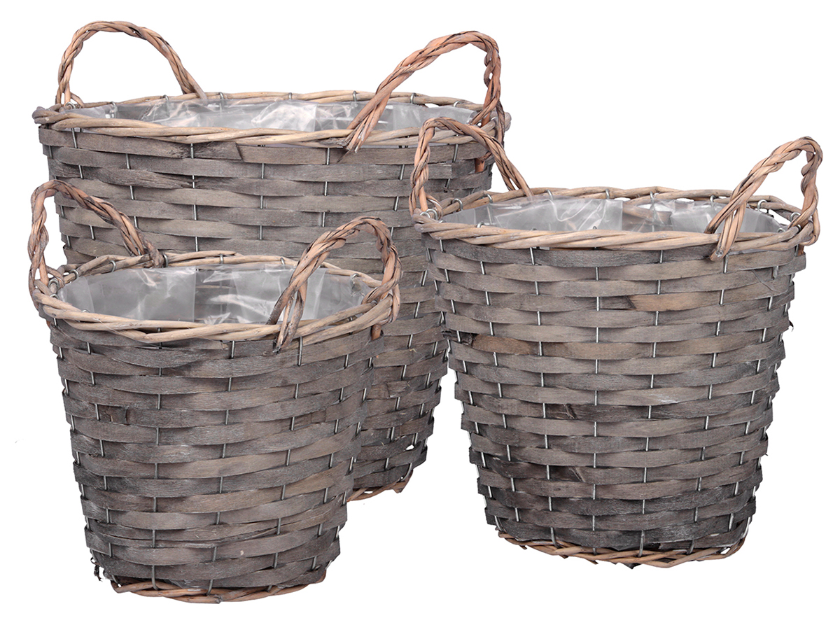 CESTO C/MANICI S/3PZ. D.20-25-30CM GREY