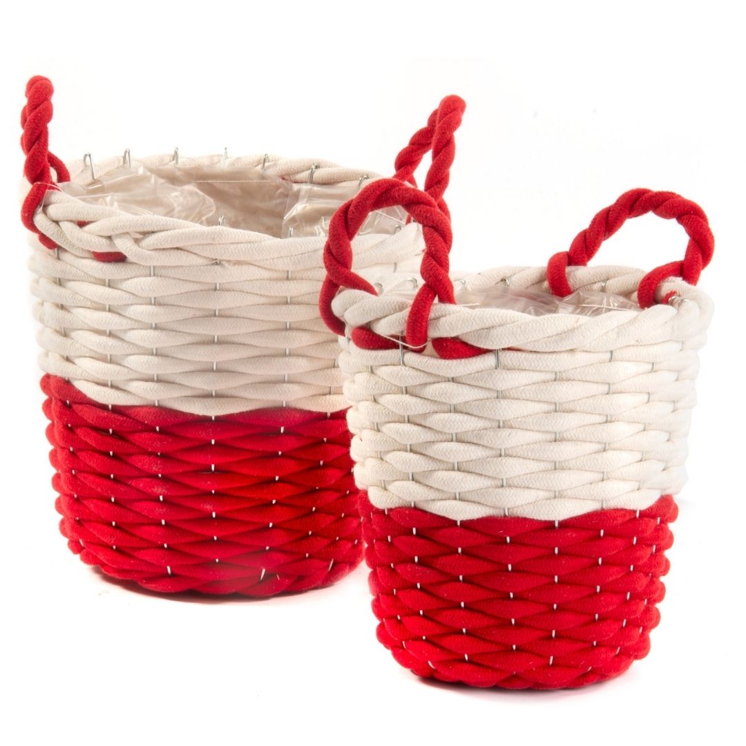 CESTO TONDO COTONE S/2PZ. D21-26 H22-25CM. RED WH