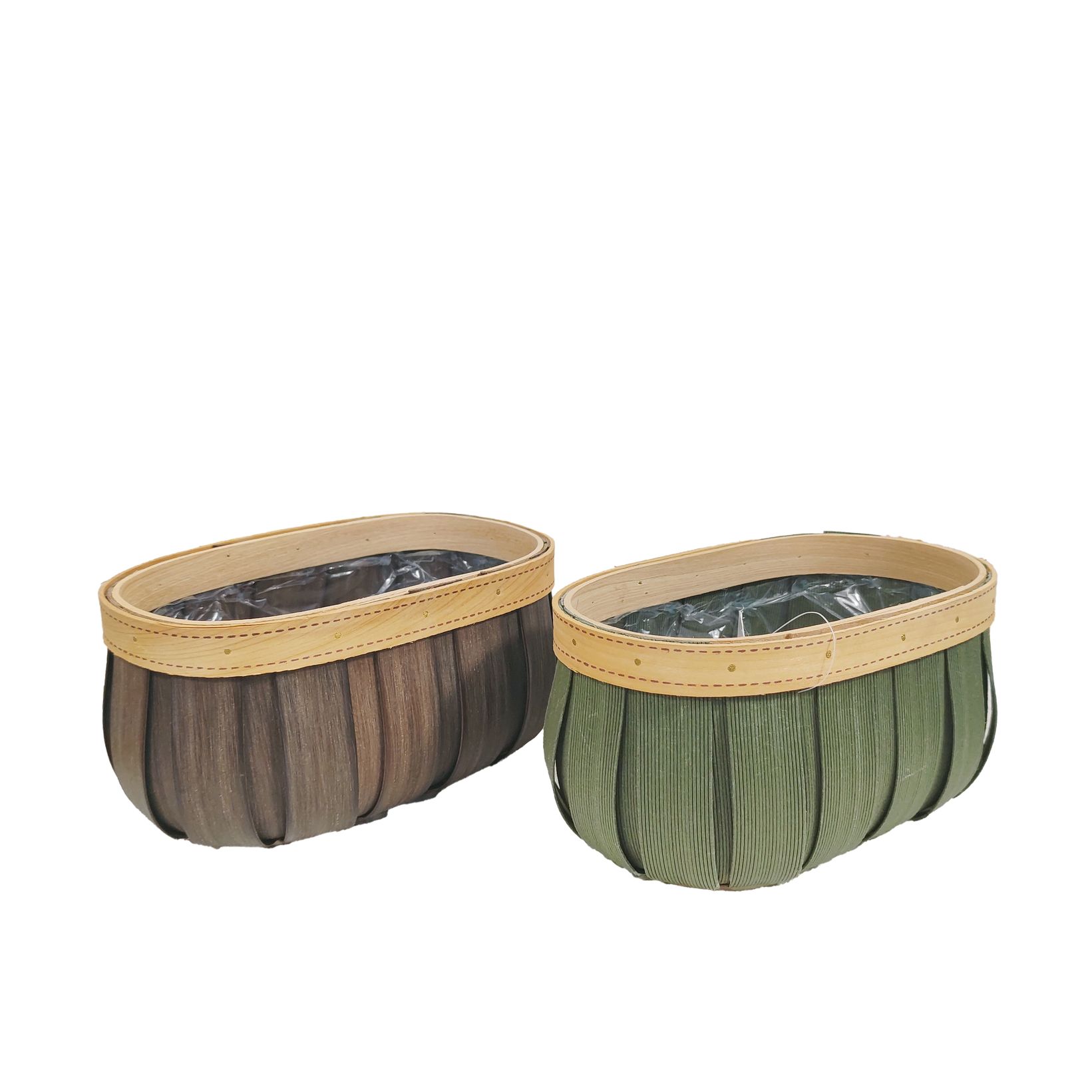 CESTO OVALE LEGNO E PL. 22X13,5 H10,5CM. MARRONE