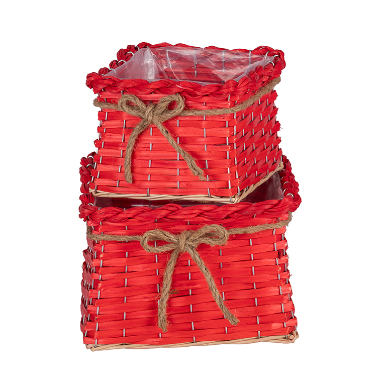 CESTO QUADRO S/2PZ. 16X16 H12 21X21 H15CM. ROSSO