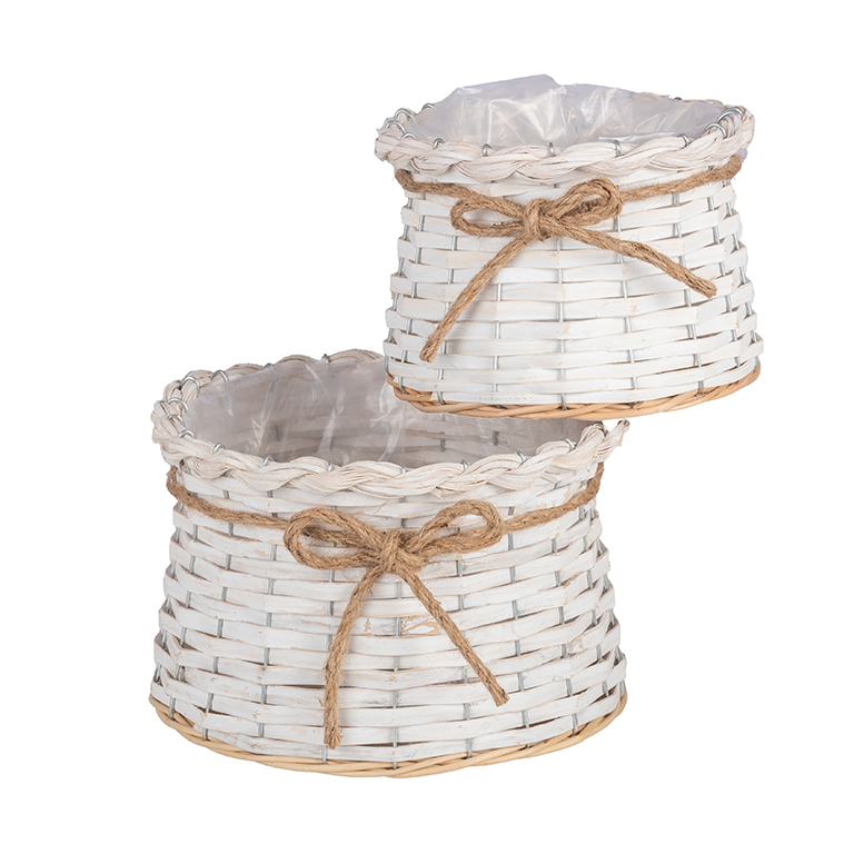 CESTO TONDO S/2PZ. D17 H12 D22 H14CM. BIANCO