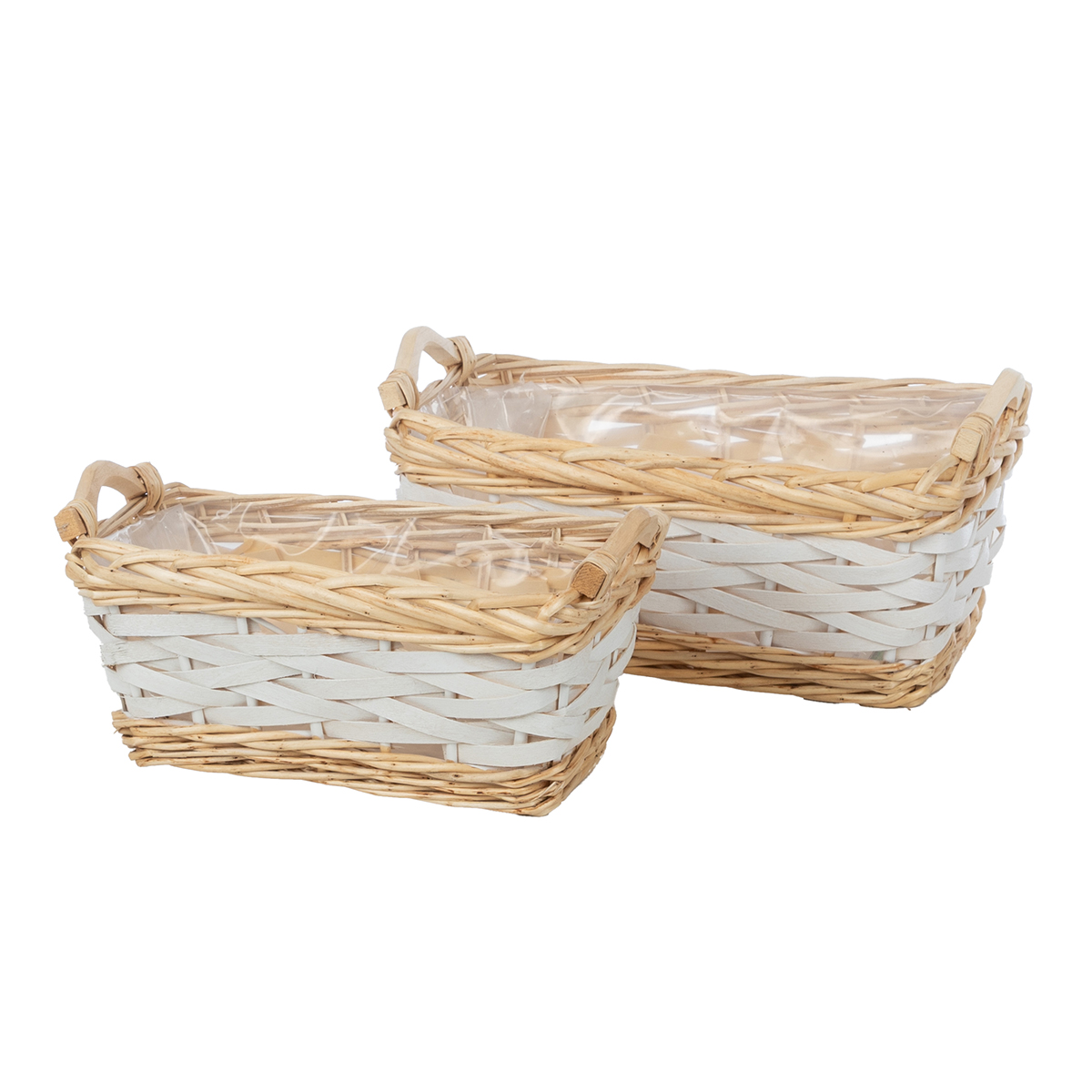 CESTO RETT.S/2PZ. 19X15 H12 35X19 H15CM. INTRECC. BIANCO