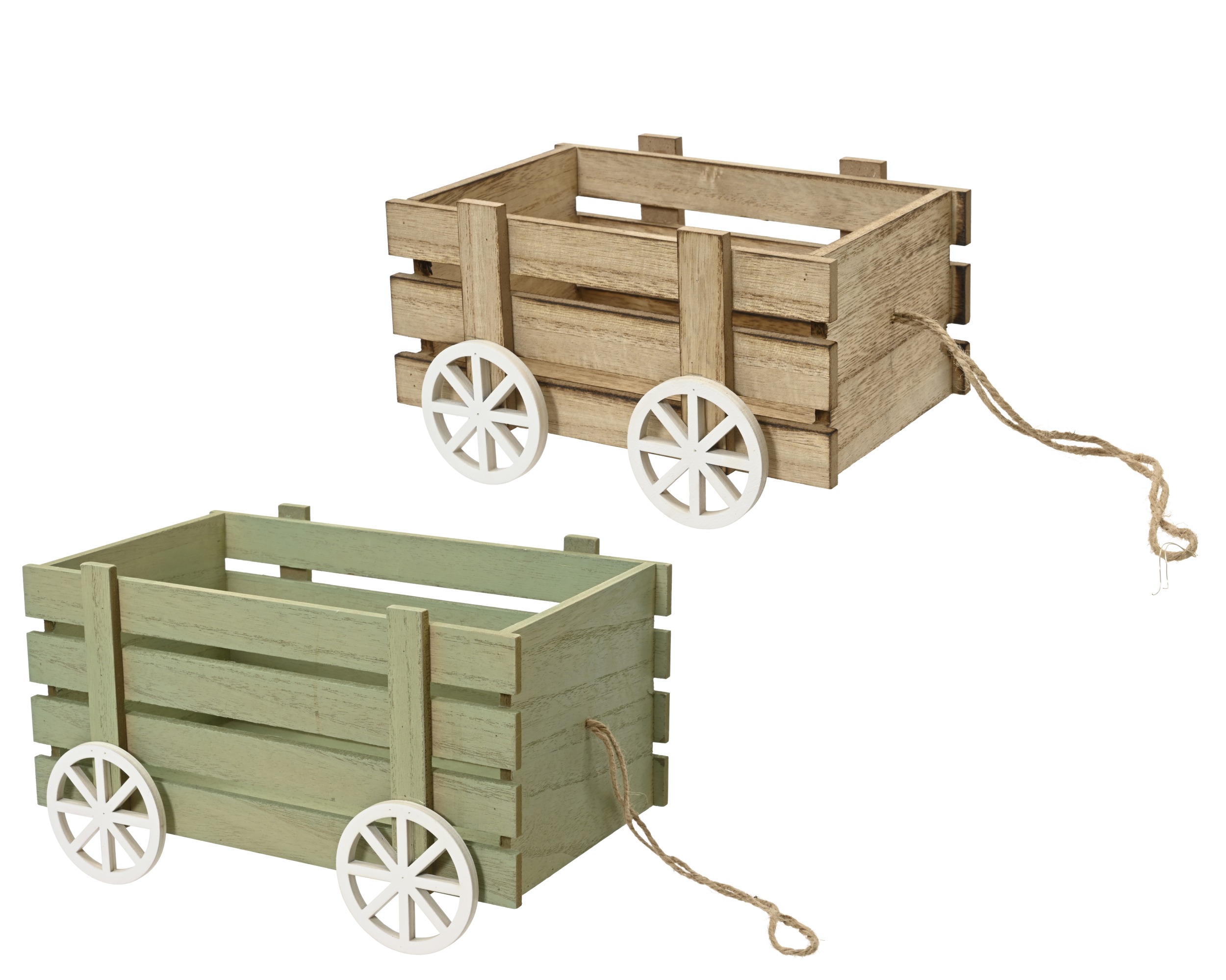 CARRETTO LEGNO S/2PZ. 21X13 H10 30X18 H14CM.