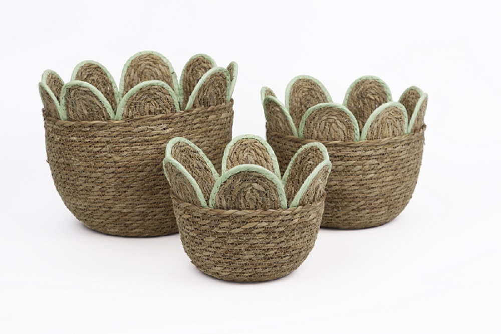 CESTI PETALI S/3PZ. D24-27-30 H17-21-25CM. VERDE CH.