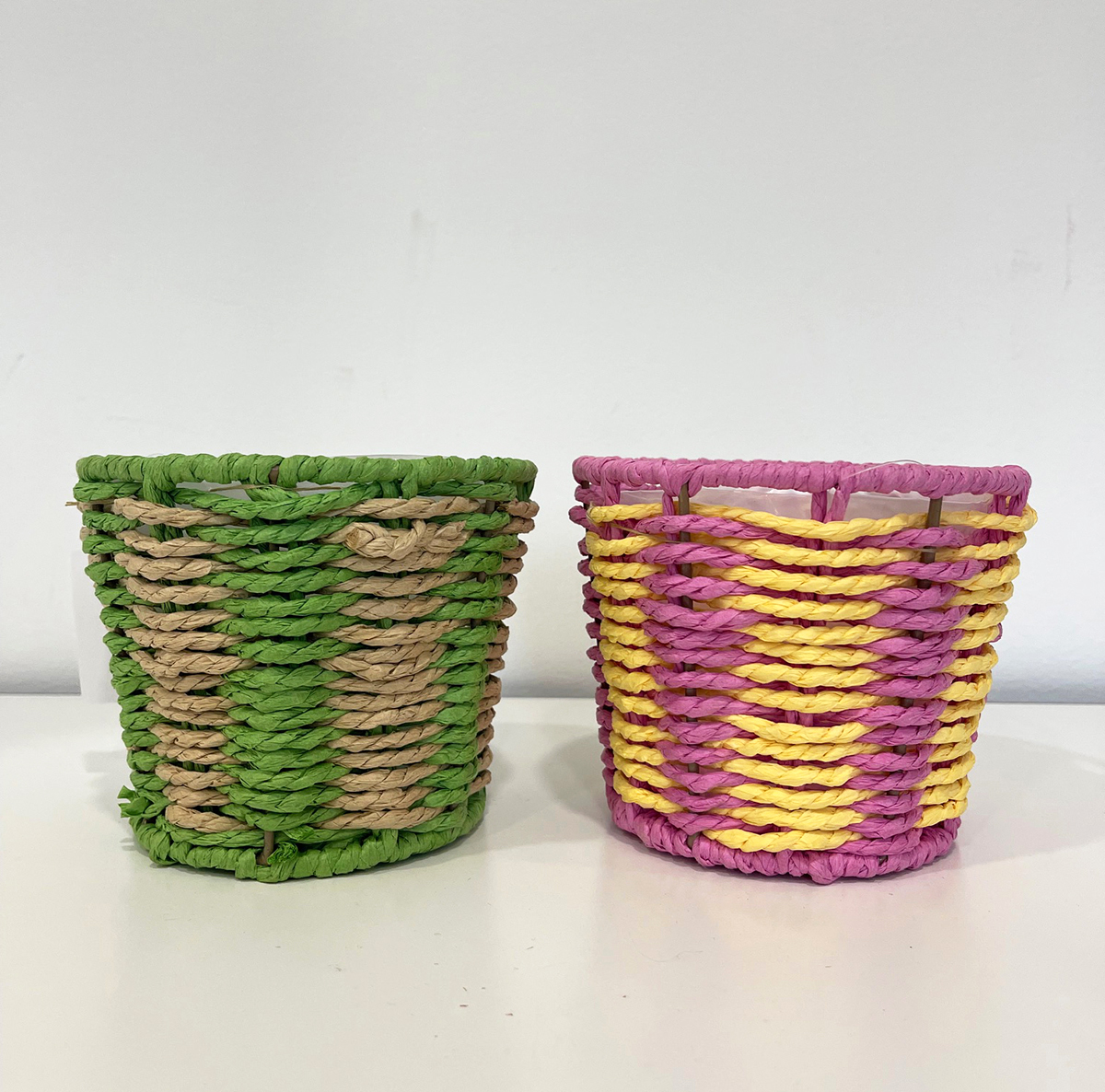 CESTO CORDA D14 H11,5CM. 2PZ VERDE/FUCHSIA