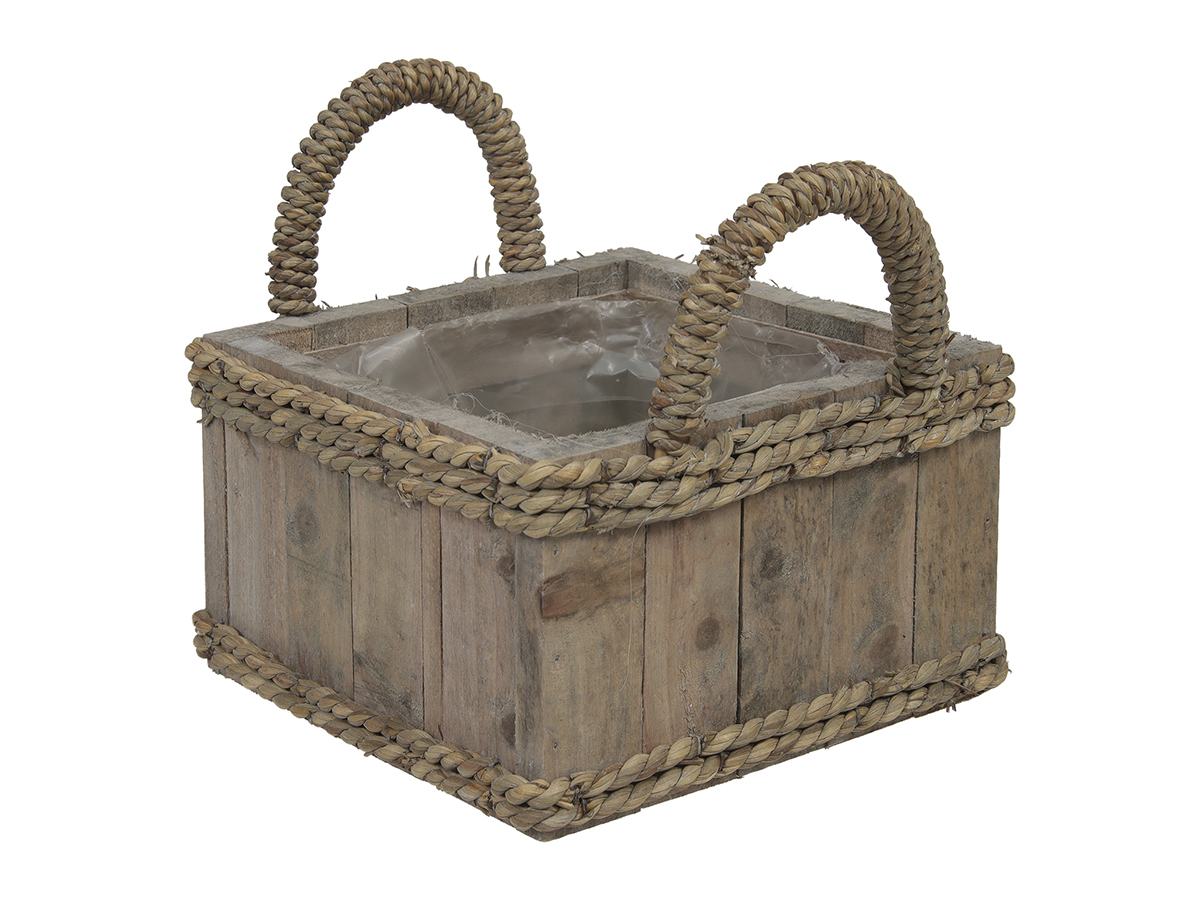 CESTO LEGNO C/PL. MAN. CORDA 16X16 H10CM. NAT.