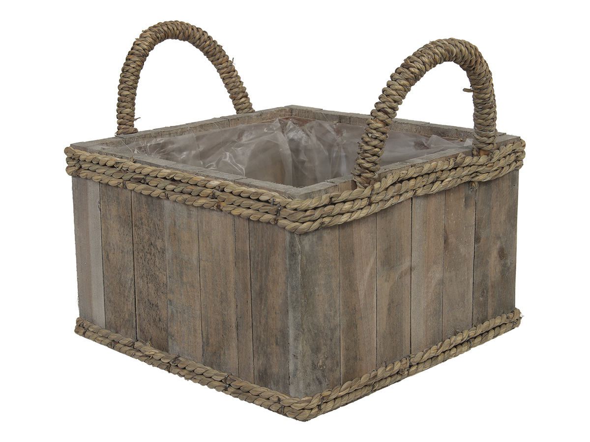 CESTO LEGNO C/PL. MAN. CORDA 21X21 H12,5CM. NAT.