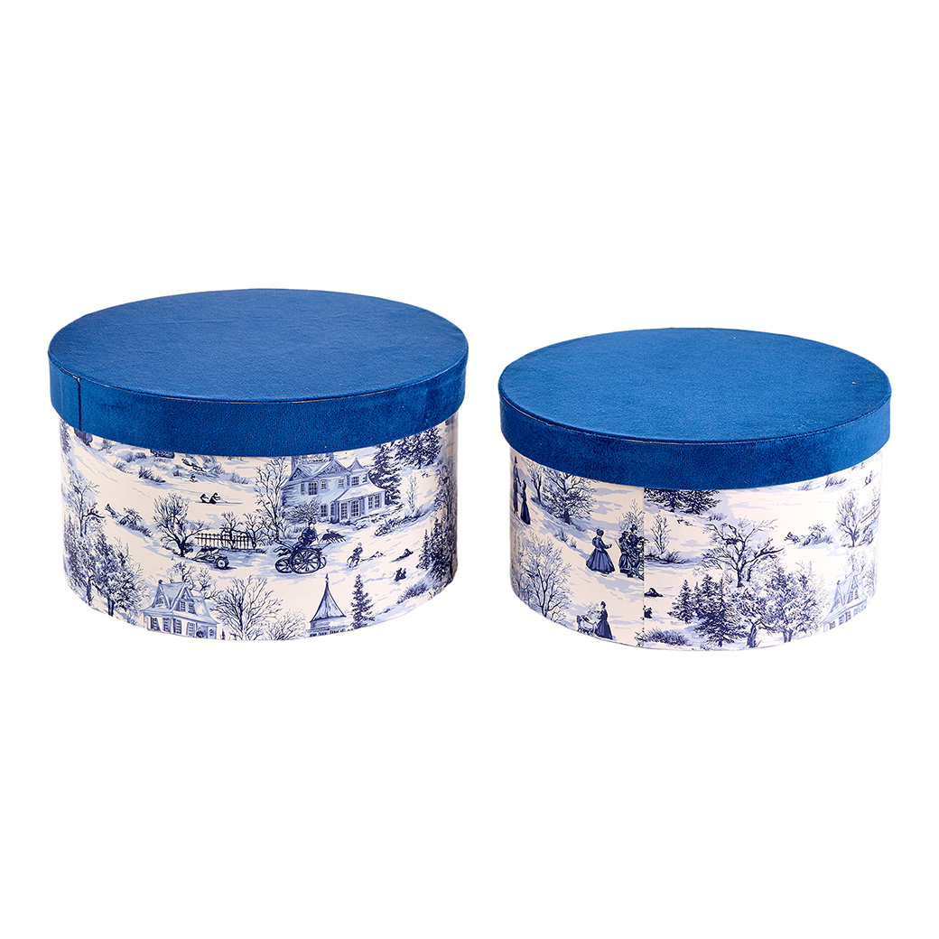 SCATOLE PAESAGGIO S/2PZ. H14-16 D26-28CM. BLU