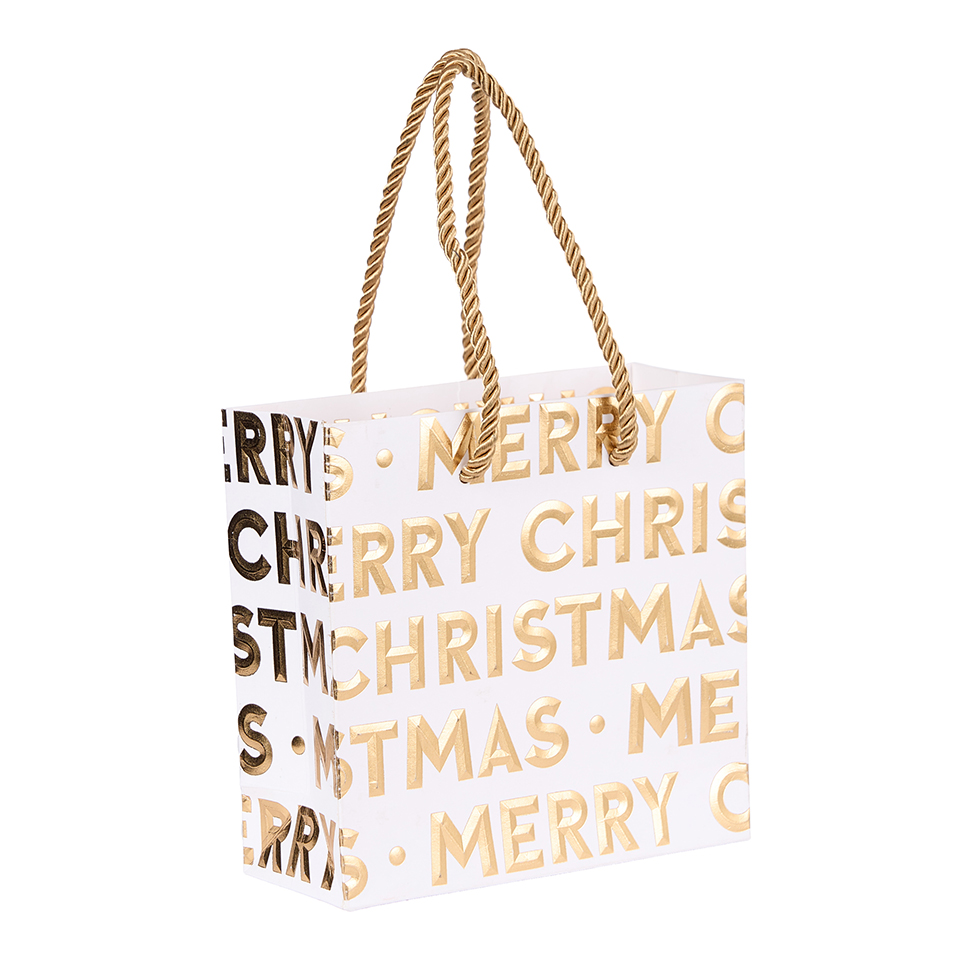 SHOPPER MERRY X'MAS 10PZ. 15X14+6CM. BIANCO