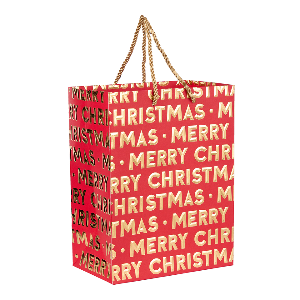 SHOPPER MERRY X'MAS 5PZ. 26X20+12CM. ROSSO