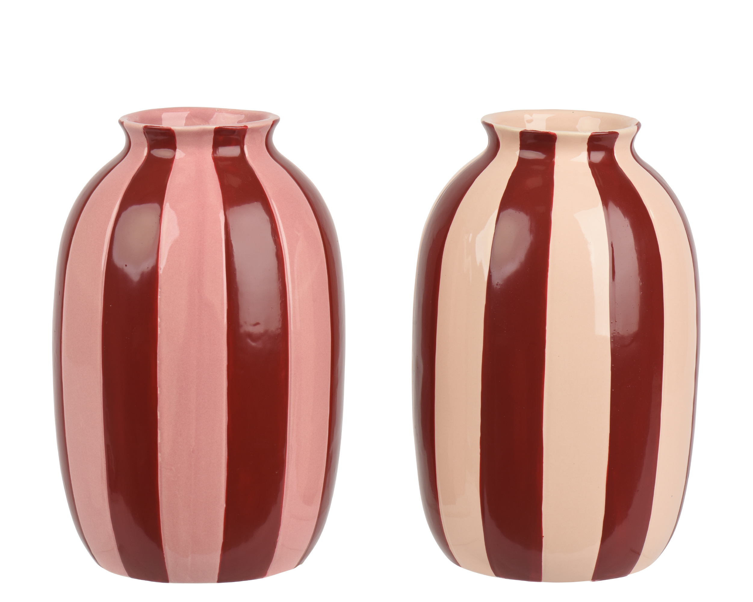 VASO GRES RIGHE BORD. F.DO ROSA D15,3 H25,2CM.