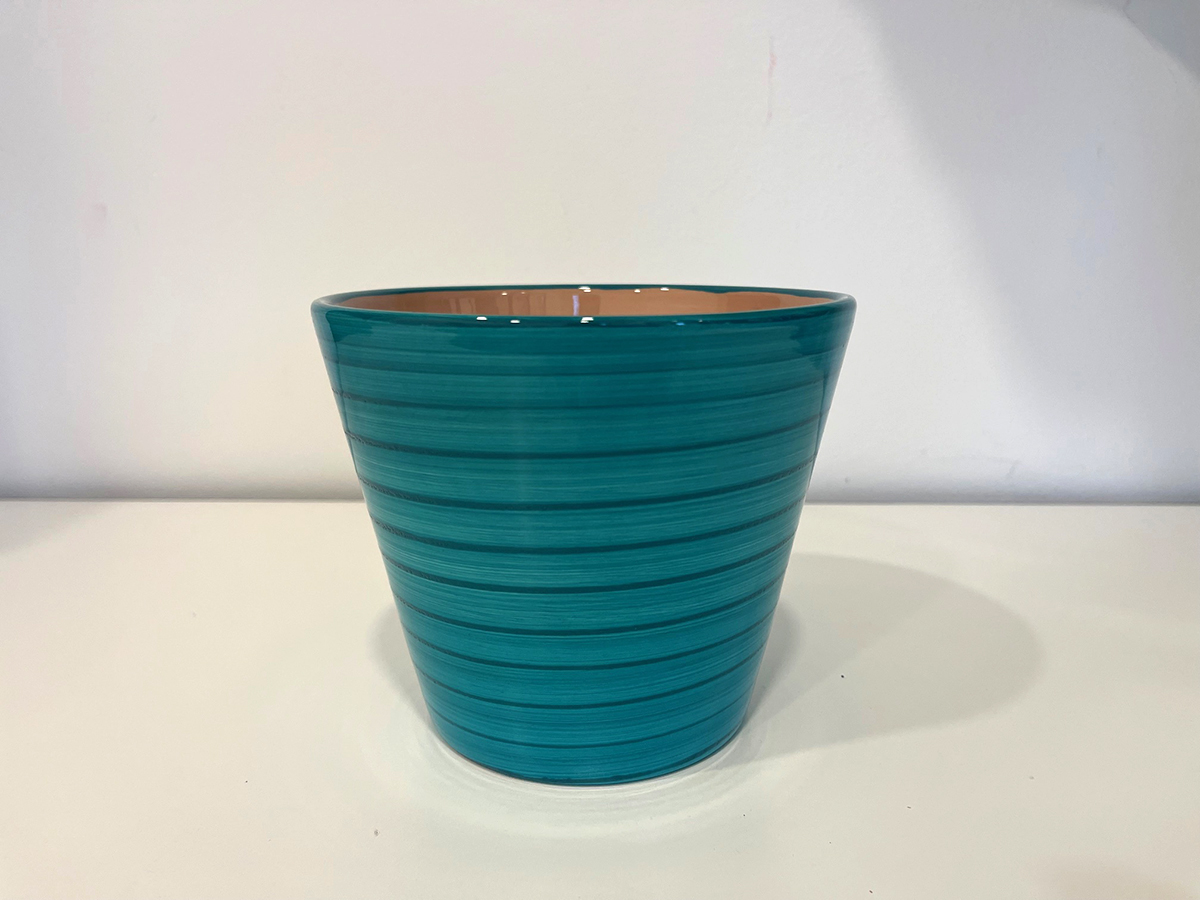 VASO PER PIANTE STRIPES D15CM. PETROLIO