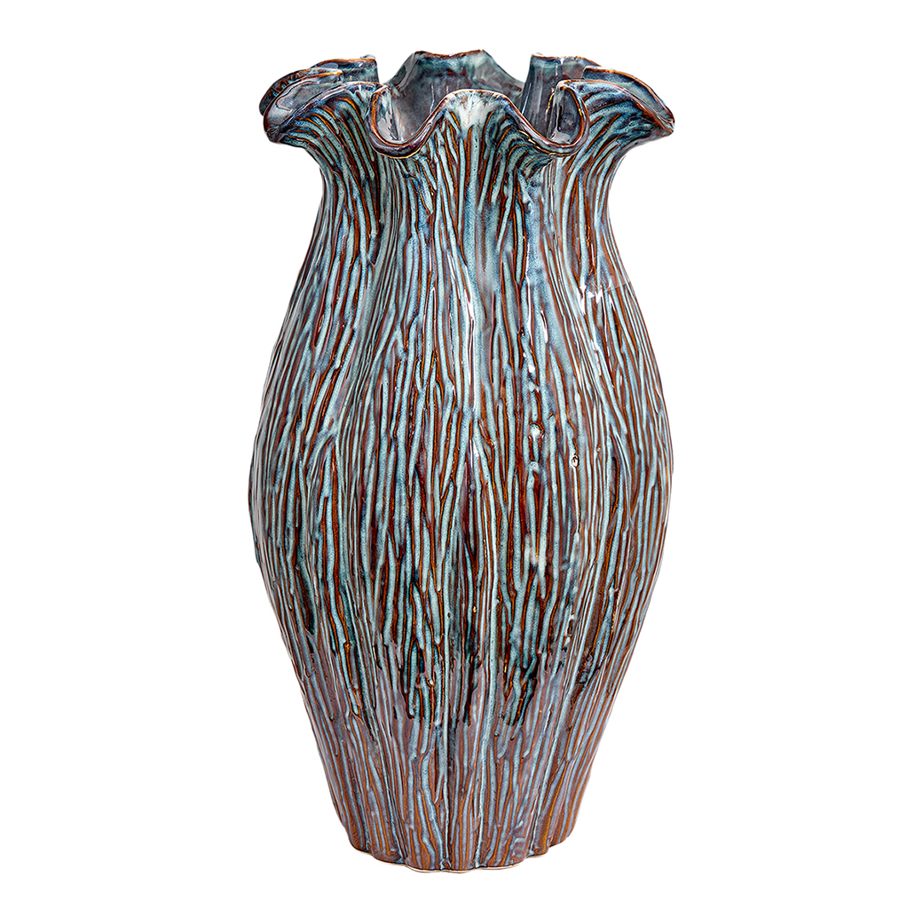 VASO CERAM. D22 H36CM. STRIATO BLU