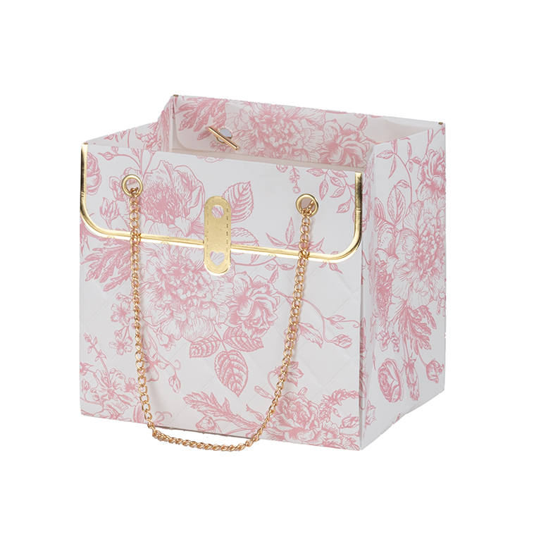 BORSINA C/CATENELLE 10PZ. 16X12 H15CM. FIORI ROSA
