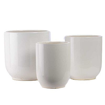 VASO CERAM. S/3PZ. D20-25-30 H24-26-30CM. CILIND. BIANCO