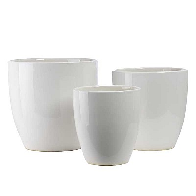 VASO CERAM. S/3PZ. D20-25-30 H23-25-30CM. SVAS. BIANCO