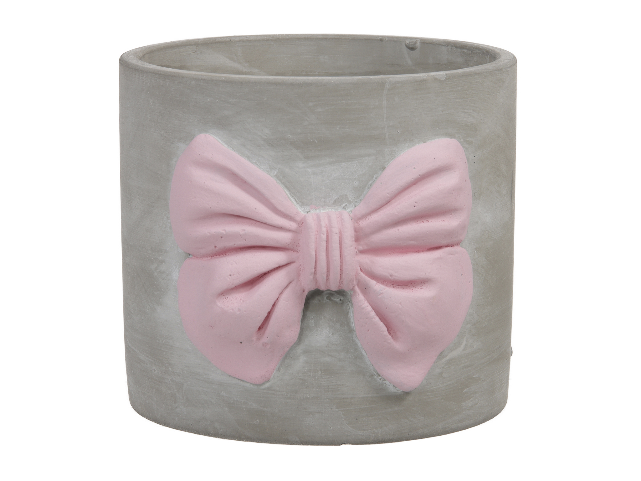 VASO CEMENTO C/FIOCCO ROSA D12,5 H10,5CM.
