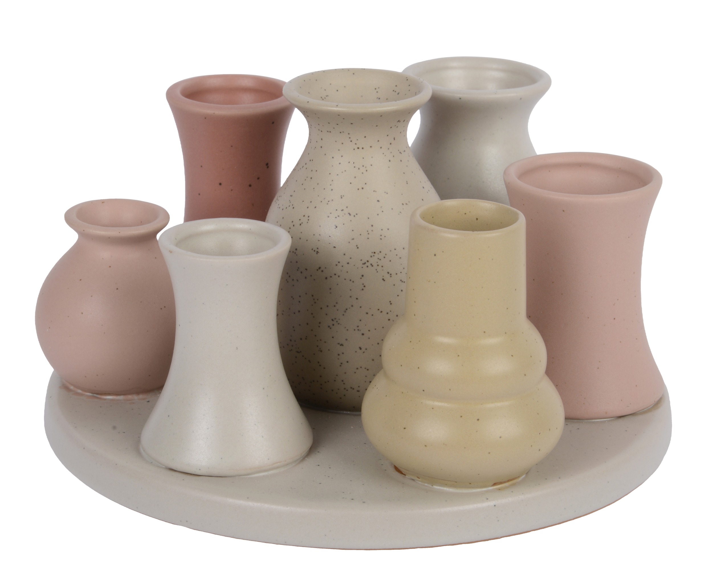 VASSOIO GRES CON 7 VASETTI D16,5 H9,5CM.