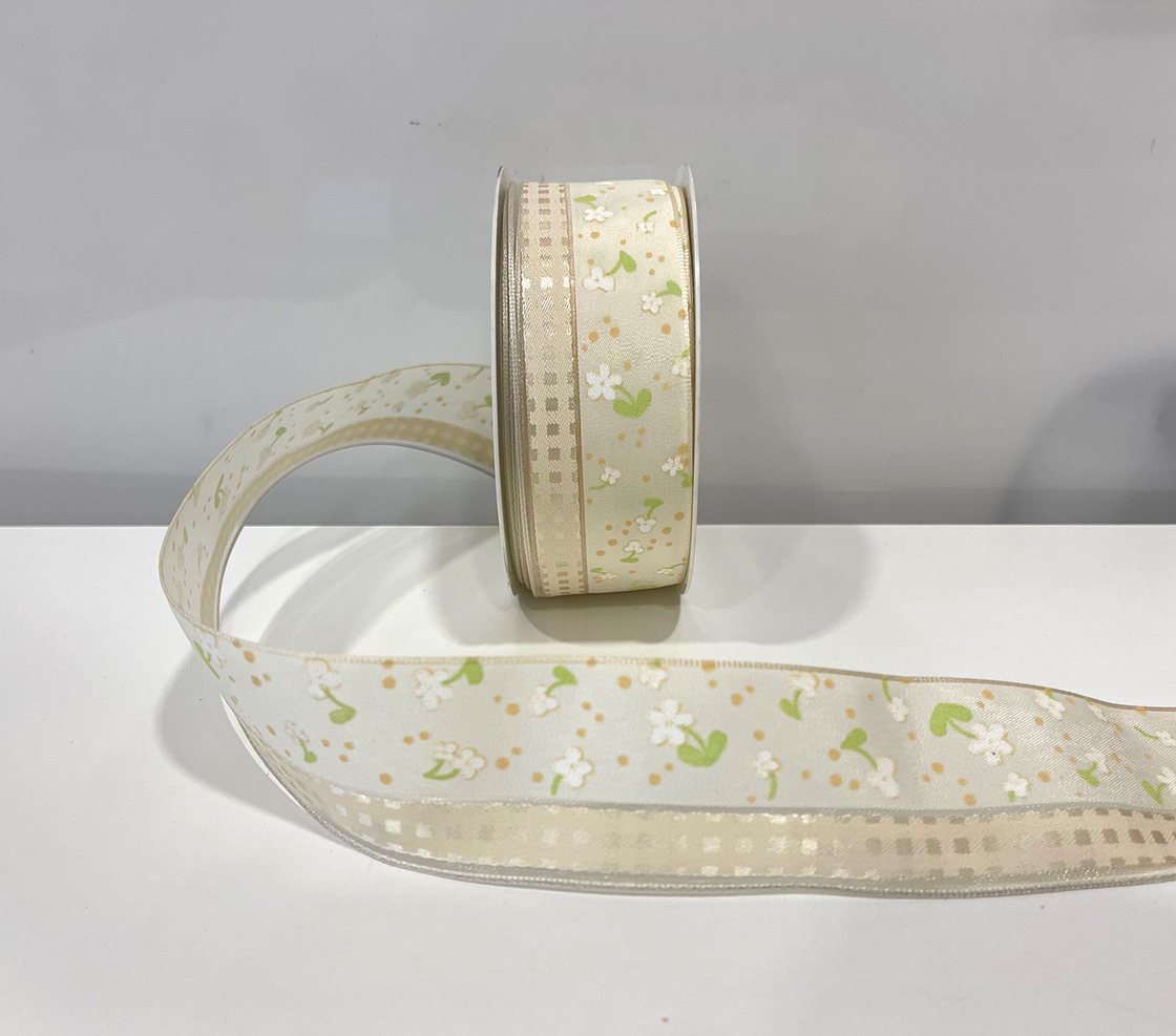 RIBBON MIX PATERN WIRED 40MM.20MT.CREAM