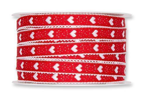 NASTRO CUORI BIANCHI 12MM.25MT. F.DO ROSSO