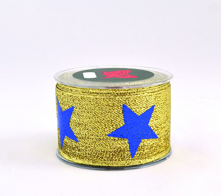 NASTRO ORO MET. C/STELLE BLU 5CM. X9MT.