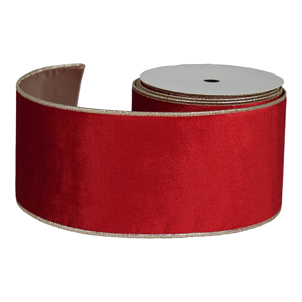 NASTRO VELLUTO RIGATO 10CM. 9,14MT. ROSSO
