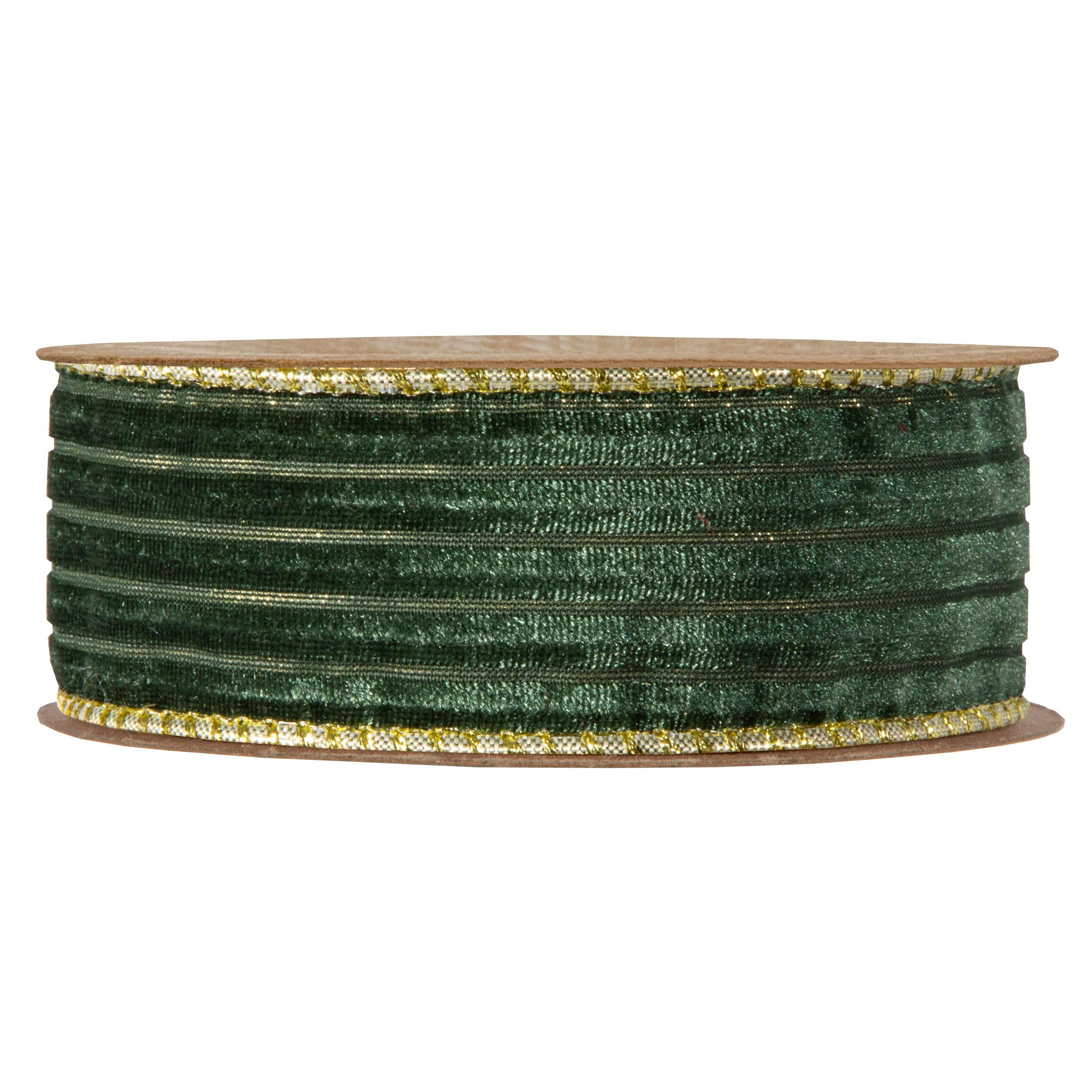 NASTRO VELVET STRIPES 40MM. 10MT. DK GREEN