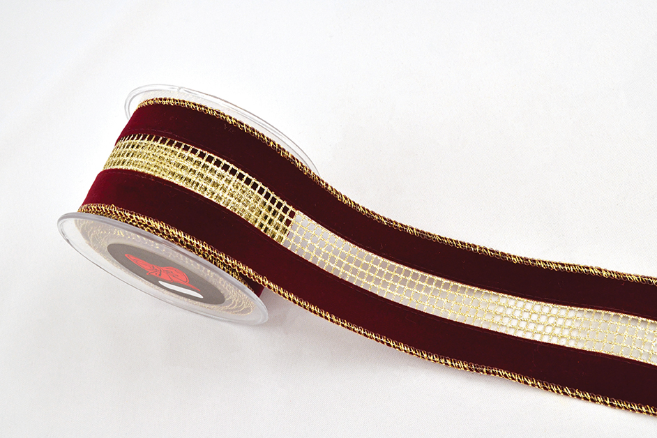 NASTRO VELVET GLITTER NET 6,7CM. 4,5MT. BURGUNDY